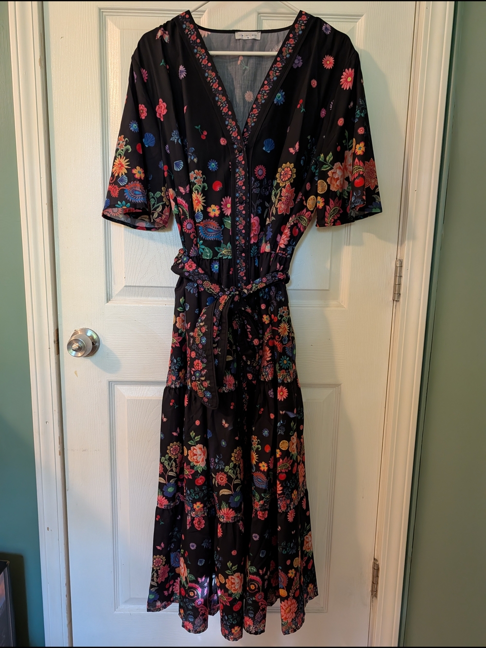 Black Floral V-Neck Maxi Dress with Tie Waist